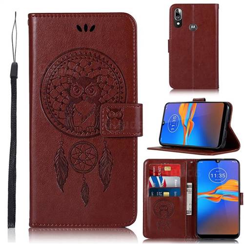Intricate Embossing Owl Campanula Leather Wallet Case for Motorola Moto E6 Plus - Brown