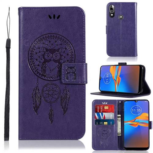 Intricate Embossing Owl Campanula Leather Wallet Case for Motorola Moto E6 Plus - Purple