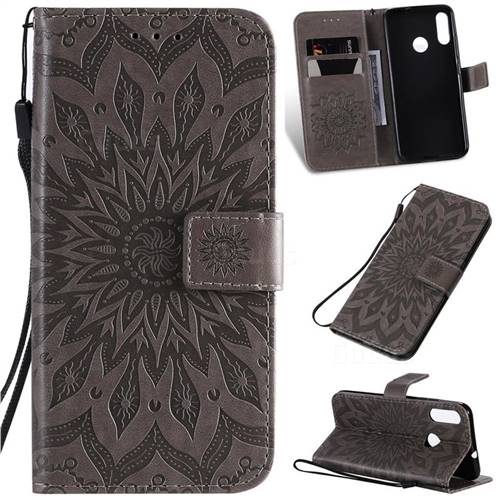 Embossing Sunflower Leather Wallet Case for Motorola Moto E6 Plus - Gray