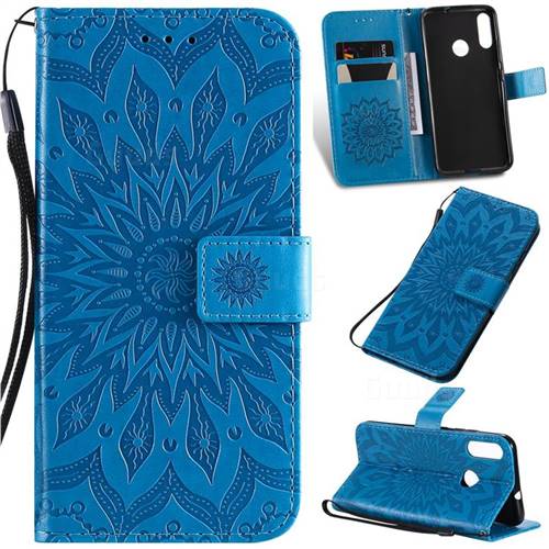 Embossing Sunflower Leather Wallet Case for Motorola Moto E6 Plus - Blue