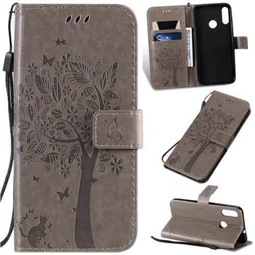 Embossing Butterfly Tree Leather Wallet Case for Motorola Moto E6 Plus - Grey