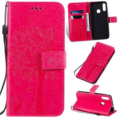 Embossing Butterfly Tree Leather Wallet Case for Motorola Moto E6 Plus - Rose