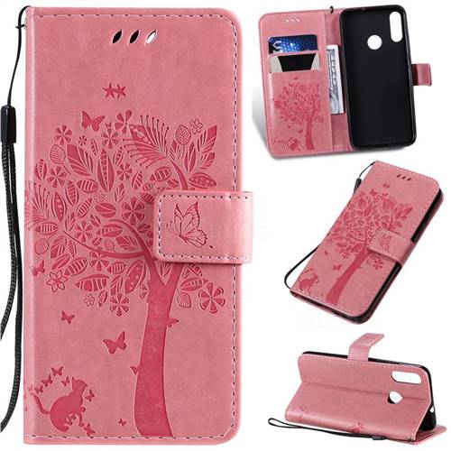 Embossing Butterfly Tree Leather Wallet Case for Motorola Moto E6 Plus - Pink