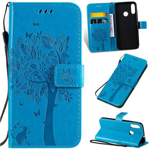 Embossing Butterfly Tree Leather Wallet Case for Motorola Moto E6 Plus - Blue