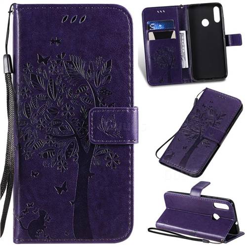 Embossing Butterfly Tree Leather Wallet Case for Motorola Moto E6 Plus - Purple