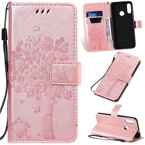 Embossing Butterfly Tree Leather Wallet Case for Motorola Moto E6 Plus - Rose Pink
