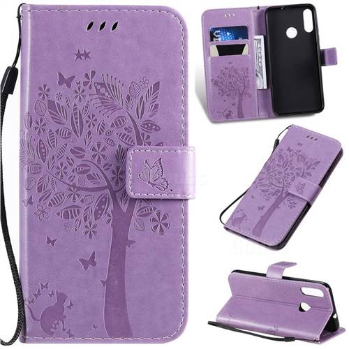 Embossing Butterfly Tree Leather Wallet Case for Motorola Moto E6 Plus - Violet