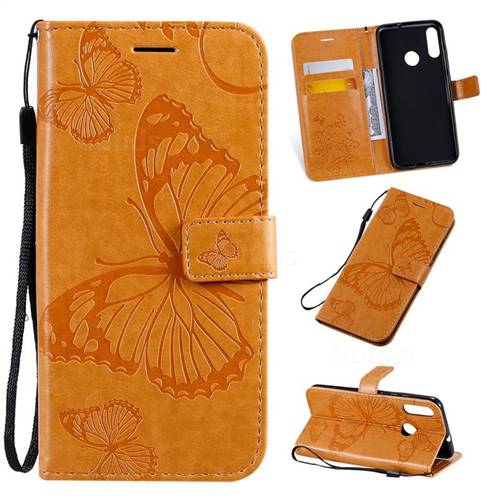 Embossing 3D Butterfly Leather Wallet Case for Motorola Moto E6 Plus - Yellow