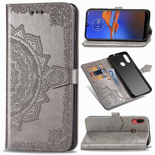 Embossing Imprint Mandala Flower Leather Wallet Case for Motorola Moto E6 Plus - Gray