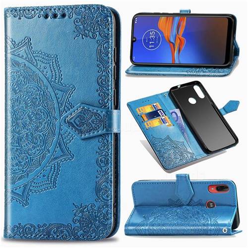 Embossing Imprint Mandala Flower Leather Wallet Case for Motorola Moto E6 Plus - Blue