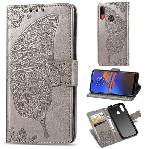Embossing Mandala Flower Butterfly Leather Wallet Case for Motorola Moto E6 Plus - Gray