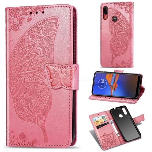 Embossing Mandala Flower Butterfly Leather Wallet Case for Motorola Moto E6 Plus - Pink