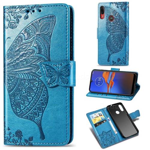 Embossing Mandala Flower Butterfly Leather Wallet Case for Motorola Moto E6 Plus - Blue