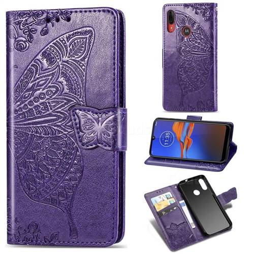Embossing Mandala Flower Butterfly Leather Wallet Case for Motorola Moto E6 Plus - Dark Purple