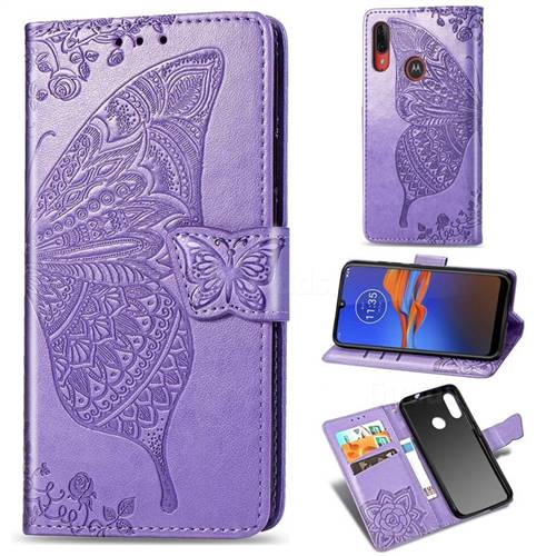 Embossing Mandala Flower Butterfly Leather Wallet Case for Motorola Moto E6 Plus - Light Purple