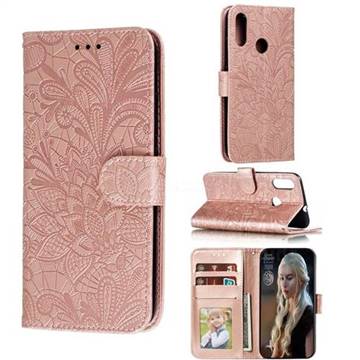 Intricate Embossing Lace Jasmine Flower Leather Wallet Case for Motorola Moto E6 Plus - Rose Gold