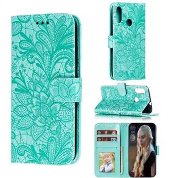 Intricate Embossing Lace Jasmine Flower Leather Wallet Case for Motorola Moto E6 Plus - Green