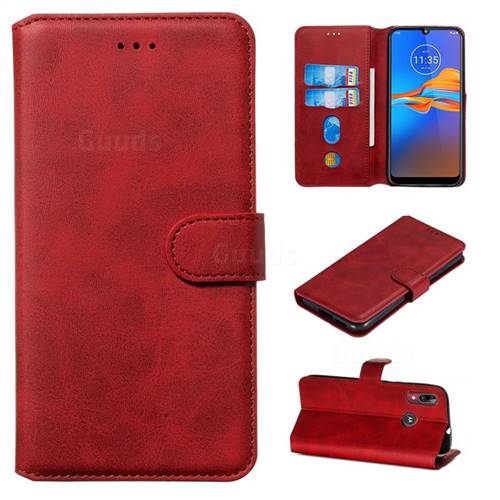 Retro Calf Matte Leather Wallet Phone Case for Motorola Moto E6 Plus - Red