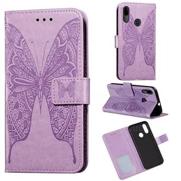 Intricate Embossing Vivid Butterfly Leather Wallet Case for Motorola Moto E6 Plus - Purple