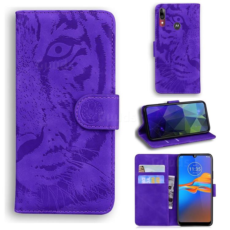 Intricate Embossing Tiger Face Leather Wallet Case for Motorola Moto E6 Plus - Purple