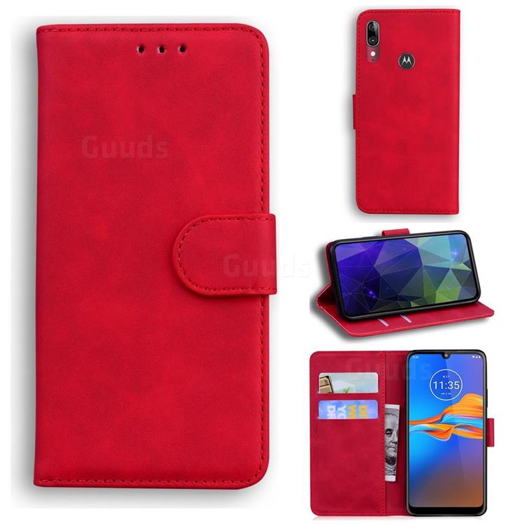 Retro Classic Skin Feel Leather Wallet Phone Case for Motorola Moto E6 Plus - Red