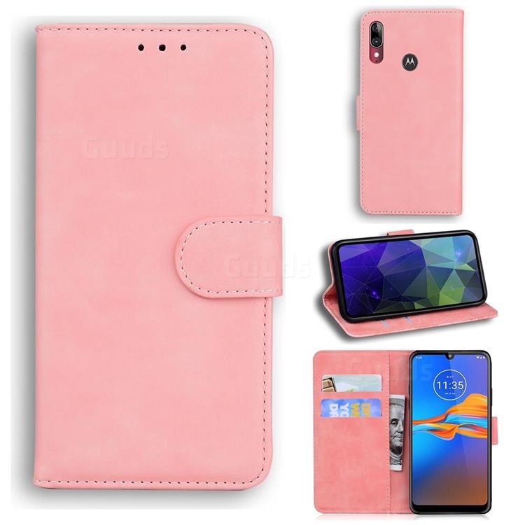 Retro Classic Skin Feel Leather Wallet Phone Case for Motorola Moto E6 Plus - Pink