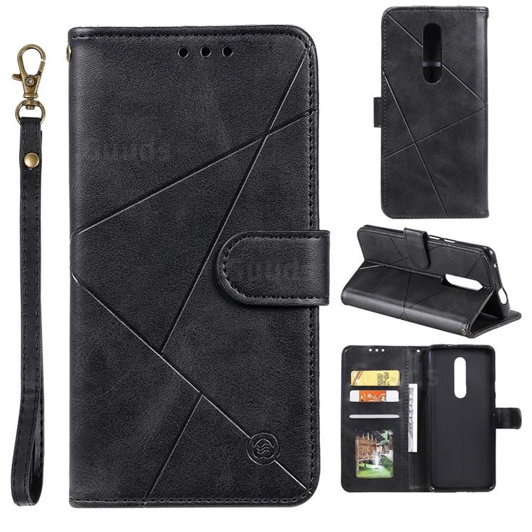 Embossing Geometric Leather Wallet Case for Motorola Moto E6 Plus - Black