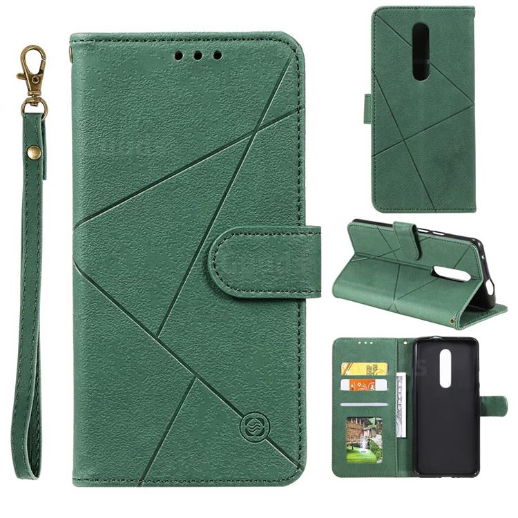 Embossing Geometric Leather Wallet Case for Motorola Moto E6 Plus - Green
