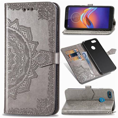 Embossing Imprint Mandala Flower Leather Wallet Case for Motorola Moto E6 Play - Gray