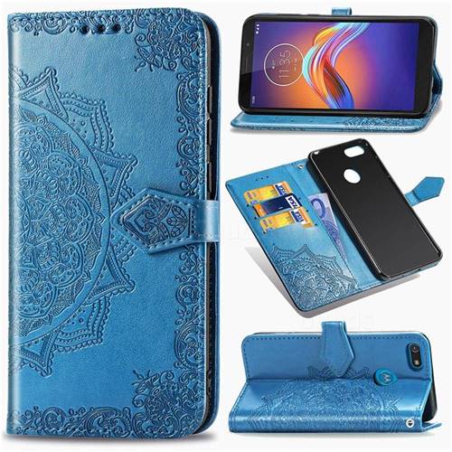 Embossing Imprint Mandala Flower Leather Wallet Case for Motorola Moto E6 Play - Blue