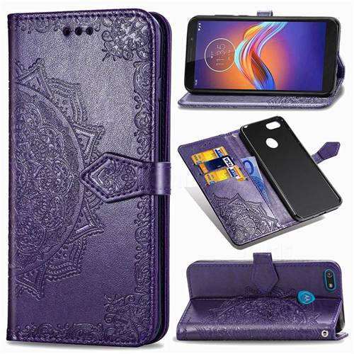Embossing Imprint Mandala Flower Leather Wallet Case for Motorola Moto E6 Play - Purple