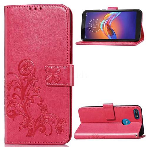 Embossing Imprint Four-Leaf Clover Leather Wallet Case for Motorola Moto E6 Play - Rose
