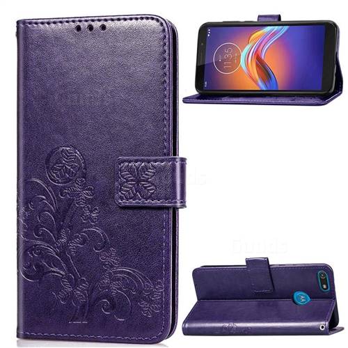 Embossing Imprint Four-Leaf Clover Leather Wallet Case for Motorola Moto E6 Play - Purple