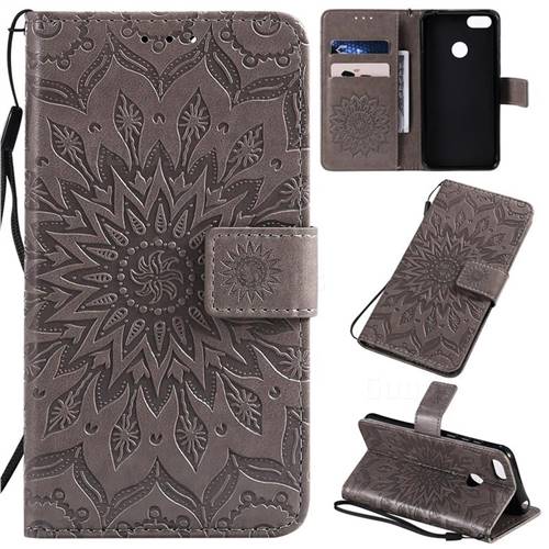 Embossing Sunflower Leather Wallet Case for Motorola Moto E6 Play - Gray