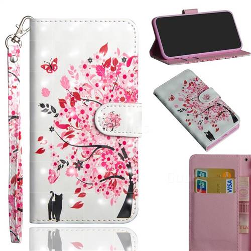 Tree and Cat 3D Painted Leather Wallet Case for Motorola Moto E6 Play