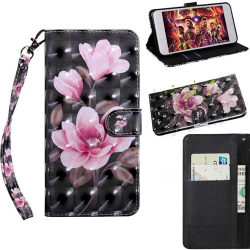 Black Powder Flower 3D Painted Leather Wallet Case for Motorola Moto E6 Play