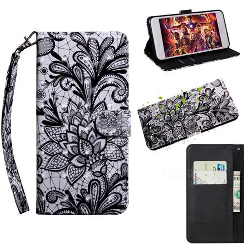 Black Lace Rose 3D Painted Leather Wallet Case for Motorola Moto E6 Play
