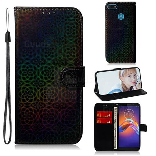 Laser Circle Shining Leather Wallet Phone Case for Motorola Moto E6 Play - Black
