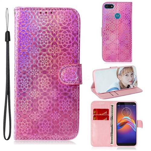 Laser Circle Shining Leather Wallet Phone Case for Motorola Moto E6 Play - Pink