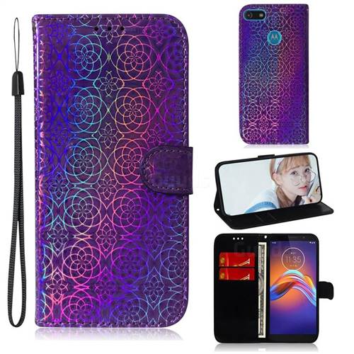 Laser Circle Shining Leather Wallet Phone Case for Motorola Moto E6 Play - Purple