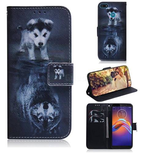 Wolf and Dog PU Leather Wallet Case for Motorola Moto E6 Play