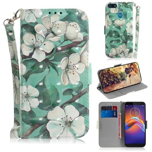 Watercolor Flower 3D Painted Leather Wallet Phone Case for Motorola Moto E6 Play