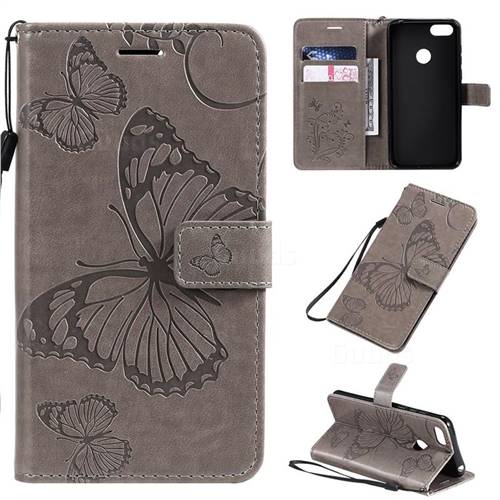 Embossing 3D Butterfly Leather Wallet Case for Motorola Moto E6 Play - Gray