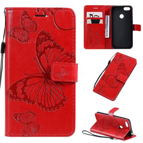 Embossing 3D Butterfly Leather Wallet Case for Motorola Moto E6 Play - Red
