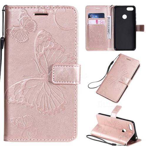 Embossing 3D Butterfly Leather Wallet Case for Motorola Moto E6 Play - Rose Gold