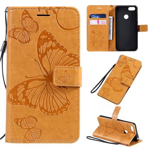 Embossing 3D Butterfly Leather Wallet Case for Motorola Moto E6 Play - Yellow