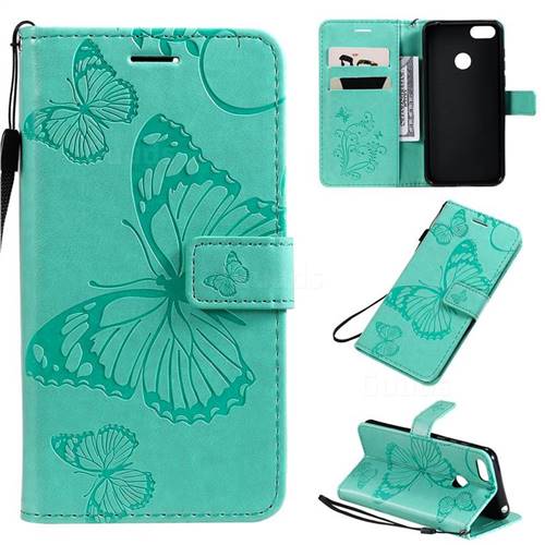 Embossing 3D Butterfly Leather Wallet Case for Motorola Moto E6 Play - Green