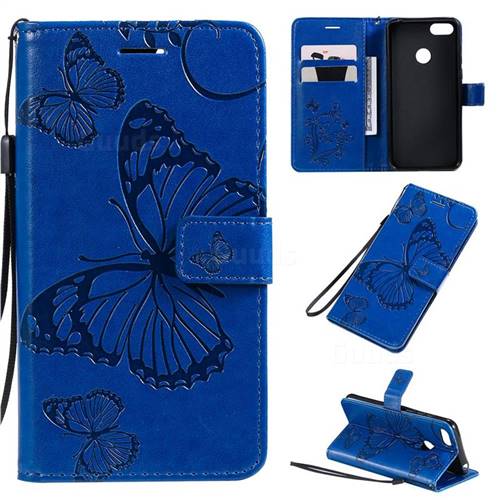 Embossing 3D Butterfly Leather Wallet Case for Motorola Moto E6 Play - Blue