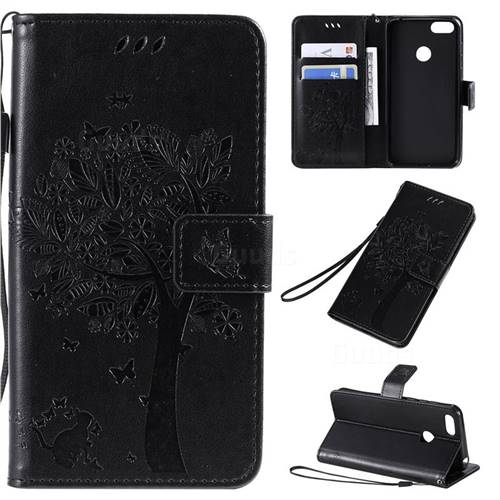 Embossing Butterfly Tree Leather Wallet Case for Motorola Moto E6 Play - Black