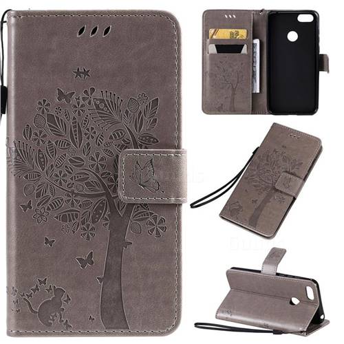 Embossing Butterfly Tree Leather Wallet Case for Motorola Moto E6 Play - Grey